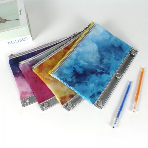 Rozkošný farebný grafický vzor kožené PVC so zapínaním na zips s 3 okrúhlymi krúžkami Dostupné v 4 farbách vrecúško na zakladače vrecúško na ceruzky skvelý darček