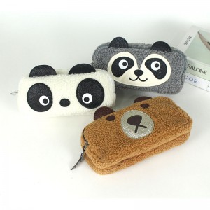 Panda en peluche douce 3D, 2 poches zippées, pochette à crayons de grande capacité, trousse de maquillage, porte-monnaie, approvisionnement d'usine OEM en Chine