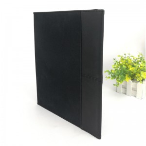 Prémium klasszikus fekete portfólió cipzárral zárható kártyanyílás rekeszekkel oldalzseb írólappal notebook kínai OEM gyártó által szállított