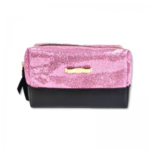 Glitter kulit perak emas pink tas kosmetik karo tutup ritsleting tas dandanan tas perlengkapan mandi kapasitas gedhe kanggo wanita wanita