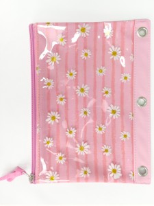 Daisy flower ug stripe pattern polyester binder pouch pencil bag nga may zipper closures with 3-round rings 3 color available great gift for kids teenager adults for school office daily use