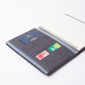 Camei portatile di portafoglio di notebook impermeabile in poliestere grisu / blu cartulare di l'urganizatore di documenti di viaghju cù tasche di almacenamento per carte da visita slot per penna per a scola di l'uffiziu di l'affari per l'omi donne