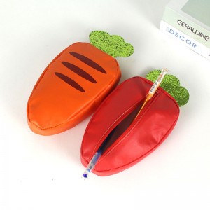 Purpurina de cuir de pastanaga 3D simulada en viu amb tancament de cremallera 2 colors disponibles estoig de llapis bolígraf bossa de tocador de gran capacitat subministrament de fàbrica OEM de la Xina