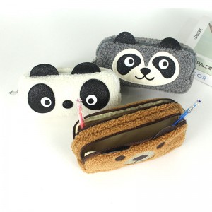 3D mäkká plyšová panda 2 vrecká na zips veľkokapacitné puzdro na ceruzku puzdro na ceruzku taška na make-up kabelka na mince Čína OEM továrenské dodávky