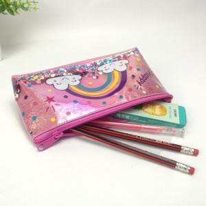 Debuxos animados con purpurina, bonita bolsa de lápices con impresión gráfica, bolsa de maquillaxe, estuche de viaxe, fábrica OEM de China