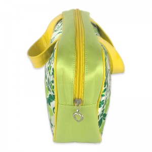 Преносима полиестерна козметична чанта с отпечатан модел на зелени цветя, калъф за грим със затваряне с цип и вътрешен мрежест джоб с дръжка голяма чанта за съхранение детски играчки чанта за стерилизация за деца възрастни за ежедневна употреба