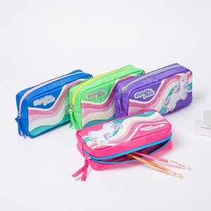 ງາມ rainbow ແລະ unicorn ຫນັງ polyester 4 ສີທີ່ມີ zipper ປິດ pencil pouch pen case toiletry pouch China OEM ໂຮງງານຜະລິດ