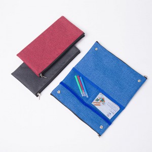 Poliester boleh lipat double 3 warna tersedia dengan 2 poket grid mesh dalam dengan butang snap beg kosmetik penganjur beg tangan penyimpanan besar beg zip kantung pensel kantung pen