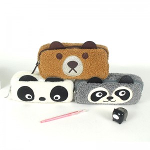 Panda morbido in peluche 3D 2 tasche con cerniera sacchetto per matita di grande capacità custodia per penne borsa di trucco portamonete Fornitura di fabbrica OEM in Cina