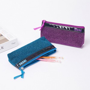 Shiny glitter durable polyester with zipper closure 3 colors stationery pencil pouch pen case zipper bag