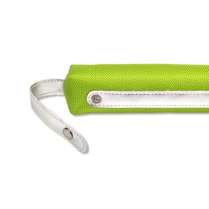 Bolsa para lápices fucsia verde fluorescente con peche de cremalleira con asa de botón a presión.
