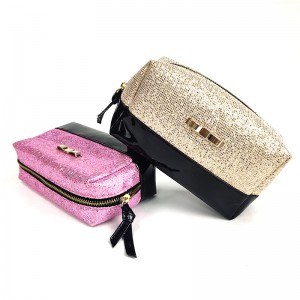 ग्लिटर लेदर सिल्व्हर गोल्ड गुलाबी कॉस्मेटिक बॅग जिपर क्लोजर मेकअप बॅग टॉयलेटरी केस महिला मुलींसाठी मोठी क्षमता