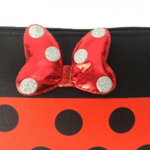 ກາຕູນ glitter 3D bowknot polka dots pencil pouch cosmetic bag coins purse storage case for kids women China OEM factory