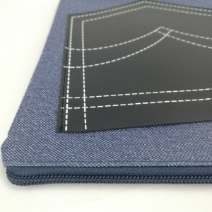 Modrá a čierna PU kožená polyesterová taštička na ceruzky taška na perá s vreckom na džínsové džínsy na zips