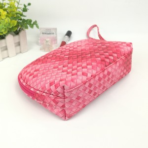 Shell shape weave pattern PU leather polyester cosmetic bag makeup bag with zipper closed with drawstring 3 colors available organizer toiletry bag large capacity great gift for girls teens ladies women