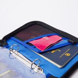 Синя гладка поліестерова блискавка для подорожей сумка для ноутбуків Папка для бізнес-портфоліо з подвійною застібкою-блискавкою з двома кільцями Сумка-органайзер для папок з ручкою 8 знімних прорізів для кишень Тримач для кредитної картки Надміцний захисний бампер Захисний бампер у Китаї