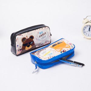 ກາຕູນພາຍນອກປ່ອງຢ້ຽມໂປ່ງໃສຕົກແຕ່ງດ້ວຍ glitter ເຄື່ອນຍ້າຍ PVC & ຫນັງ 4 ສີທີ່ມີ zipper ປິດ pencil pouch pen case toiletry pouch China OEM ໂຮງງານຜະລິດ