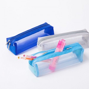 Átlátszó hálós rácsos poliészter kozmetikai táska cipzárral 5 színben kapható nagy kapacitású tolltartó tolltartó Kína OEM gyári kínálat