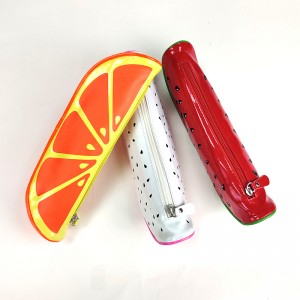 Sjov levende simuleret frugt vandmelon orange drage frugt PU læder blyantpose pennetui med lynlås lukning stor kapacitet til alle aldre Kina OEM fabriksforsyning