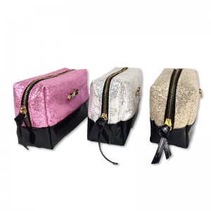 Svjetlucava kožna srebrna zlatno ružičasta kozmetička torba sa zatvaračem za šminkanje torbica za toaletnu torbicu velikog kapaciteta za žene djevojčice dame
