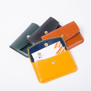 Vintage slim minimalist soft PU leather card bag mini case holder organizer wallet nga adunay button closure 5 color available for credit card ticket business cards for men women for business office daily use