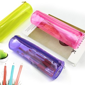 Cylinder shape transparent PVC pencil pouch pen case 4 colors available with zipper closure toiletry pouch great gift for kids teens adults for office school supplies daily use