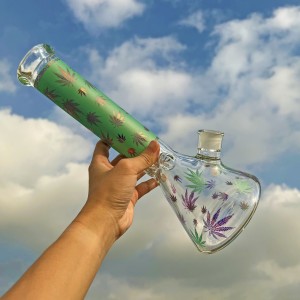 Търговия на едро с висококачествен димящ стъклен бонг за водна лула, стъклена чаша със стикер