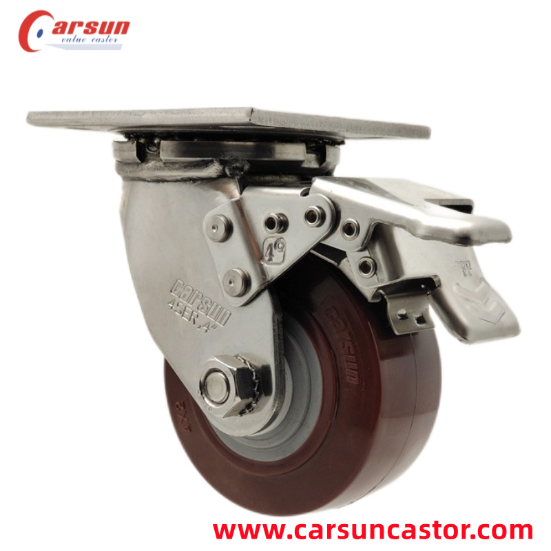304 Stainless Steel Casters Heavy Duty Polyurethane Swivel Caster Wheel with Stainless Steel Brakes