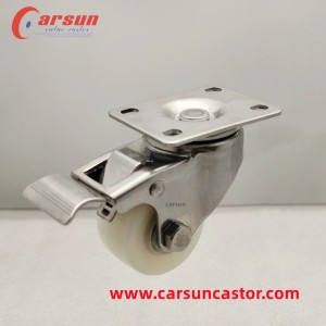 304 Stainless Steel castors 2 inch White Nylon Caster Wheels Light Duty Swivel Caster with Stainless Steel Brake