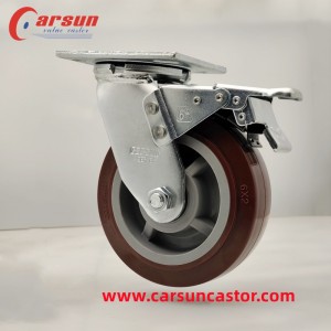 6 Inch Polyurethane Heavy Duty Castors Red PU Swivel Industrial Caster Wheels ane Brake