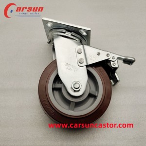6 Inch Polyurethane Heavy Duty Castors Red PU Swivel Industrial Caster Wheels ane Brake
