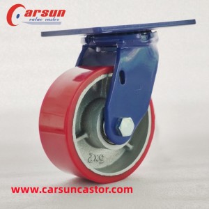 CARSUN 125x50MM Iron core polyurethane wheel heavy duty 5 inch cast iron core pu swivel caster wheel