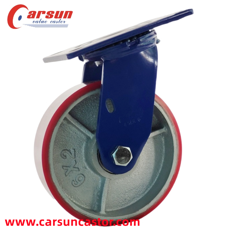CARSUN 150x50 مللي متر عجلات من مادة البولي يوريثين الأساسية من الحديد للخدمة الشاقة 6 بوصة عجلة دوارة من الحديد الزهر