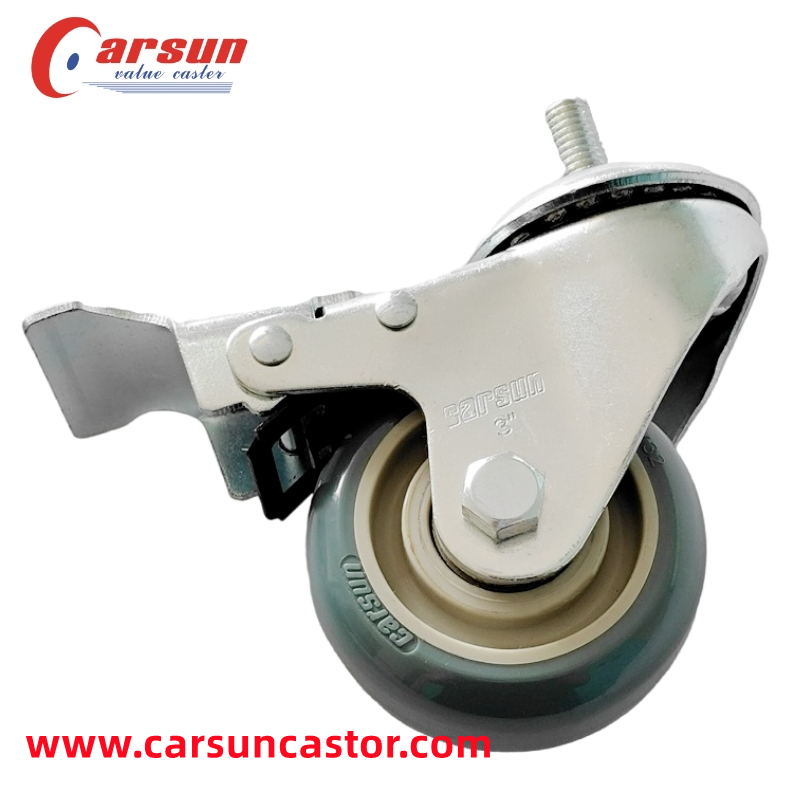 CARSUN 3inch 75mm Hot Sale PU Threaded Stem Swivel Locking Caster Wheel