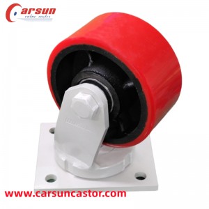 CARSUN 4 5 6 8 انچ ريڊ Pu Cast Iron Core Troley Caster Wheel Heavy Duty Industrial Caster Wheels