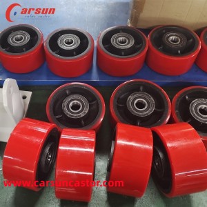 CARSUN 4 5 6 8 انچ ريڊ Pu Cast Iron Core Troley Caster Wheel Heavy Duty Industrial Caster Wheels