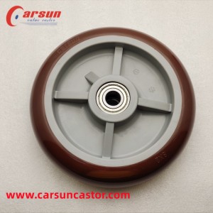 CARSUN ລໍ້ polyurethane 8 ນິ້ວສີແດງ 200mm ຂອບ Round edges ລໍ້ PU ທີ່ມີ 6203 bearing