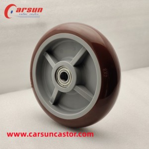 CARSUN ລໍ້ polyurethane 8 ນິ້ວສີແດງ 200mm ຂອບ Round edge ລໍ້ PU ທີ່ມີ 6203 bearing