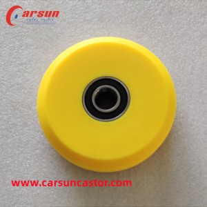 Carsun मीडियम प्लास्टिक सॉलिड 100mm PU व्हील 4 इंच पीला पोलीयूरथेन व्हील बियरिंग के साथ