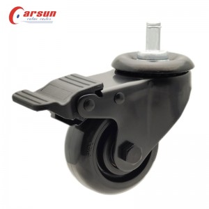 Grip Ring Stem Caster 3 Inch Black PU Swivel Castor miaraka amin'ny Nylon Brake Medium Industrial Caster Wheels