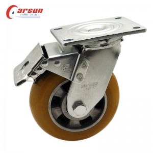 Kastor tugas berat 6 inci inti aluminium PU kastor putar roda kastor industri khusus untuk peralatan bergerak dengan rem logam