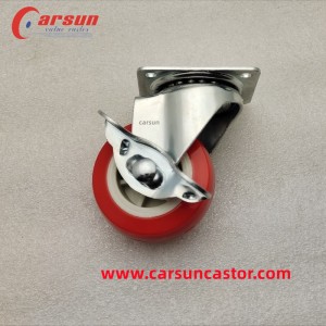 Light Castors 2 Inch Red Polyurethane Swivel Casters Small PU Caster Wheel mei Side Brakes
