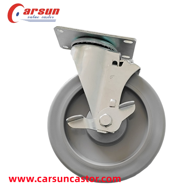 Medium Casters 6 Inch TPR Plastic Wheel Swivel Casters with Side Brakes