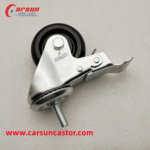 Medium Duty Industrial Casters Thread Stem Casters 3 Inch Black PP Swivel Caster Wheels with Long Metal Brakes