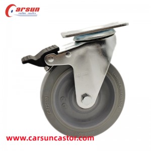 castors ອຸດສາຫະກໍາຂະຫນາດກາງ 5 ນິ້ວສີຂີ້ເຖົ່າ TPR swivel caster wheel ກັບເບກ nylon ພາດສະຕິກ