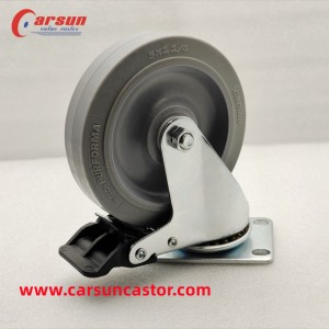 castors ອຸດສາຫະກໍາຂະຫນາດກາງ 5 ນິ້ວສີຂີ້ເຖົ່າ TPR swivel caster wheel ກັບເບກ nylon ພາດສະຕິກ