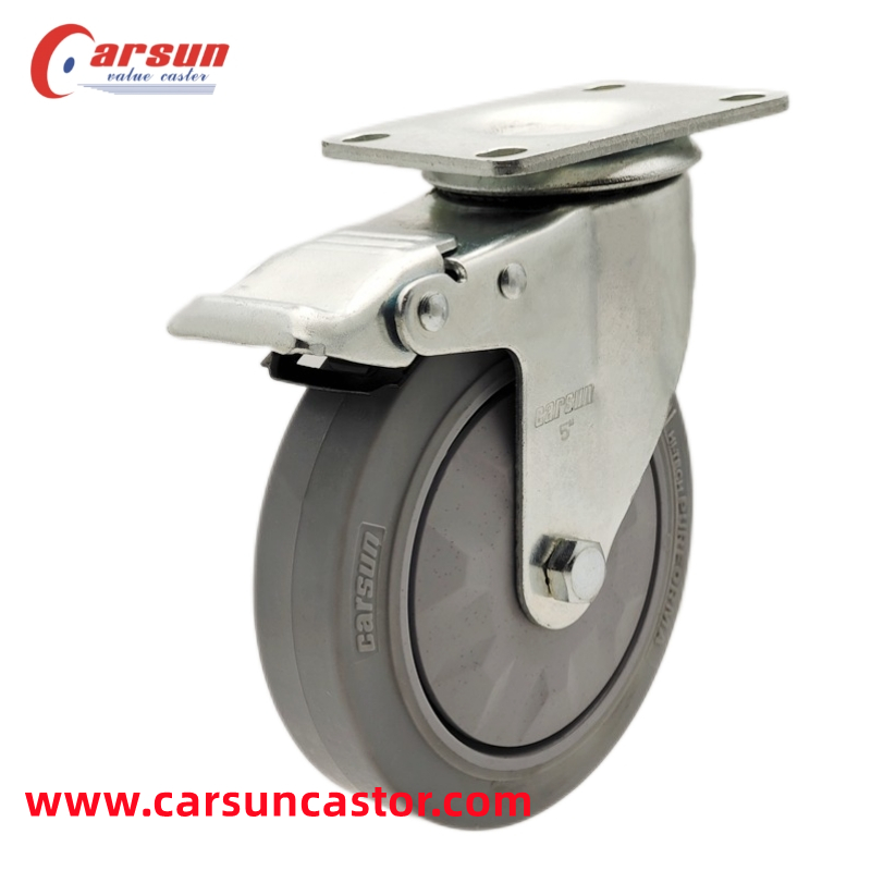 Medium industrial castors 5 inch gray TPR swivel caster wheels with metal brake