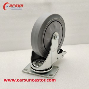 castors ອຸດສາຫະກໍາຂະຫນາດກາງ 5 ນິ້ວສີຂີ້ເຖົ່າ TPR swivel caster wheels ກັບເບກໂລຫະ