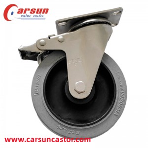 I-Stainless Steel Industrial Casters 5 I-intshi ye-TPR ye-Conductive Casters ene-Stainless Steel Brakes