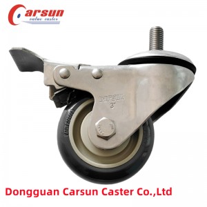 ສະແຕນເລດເຫຼັກກ້າ casters 3 ນິ້ວສີຂີ້ເຖົ່າ PU caster wheels ມີຫ້າມລໍ້